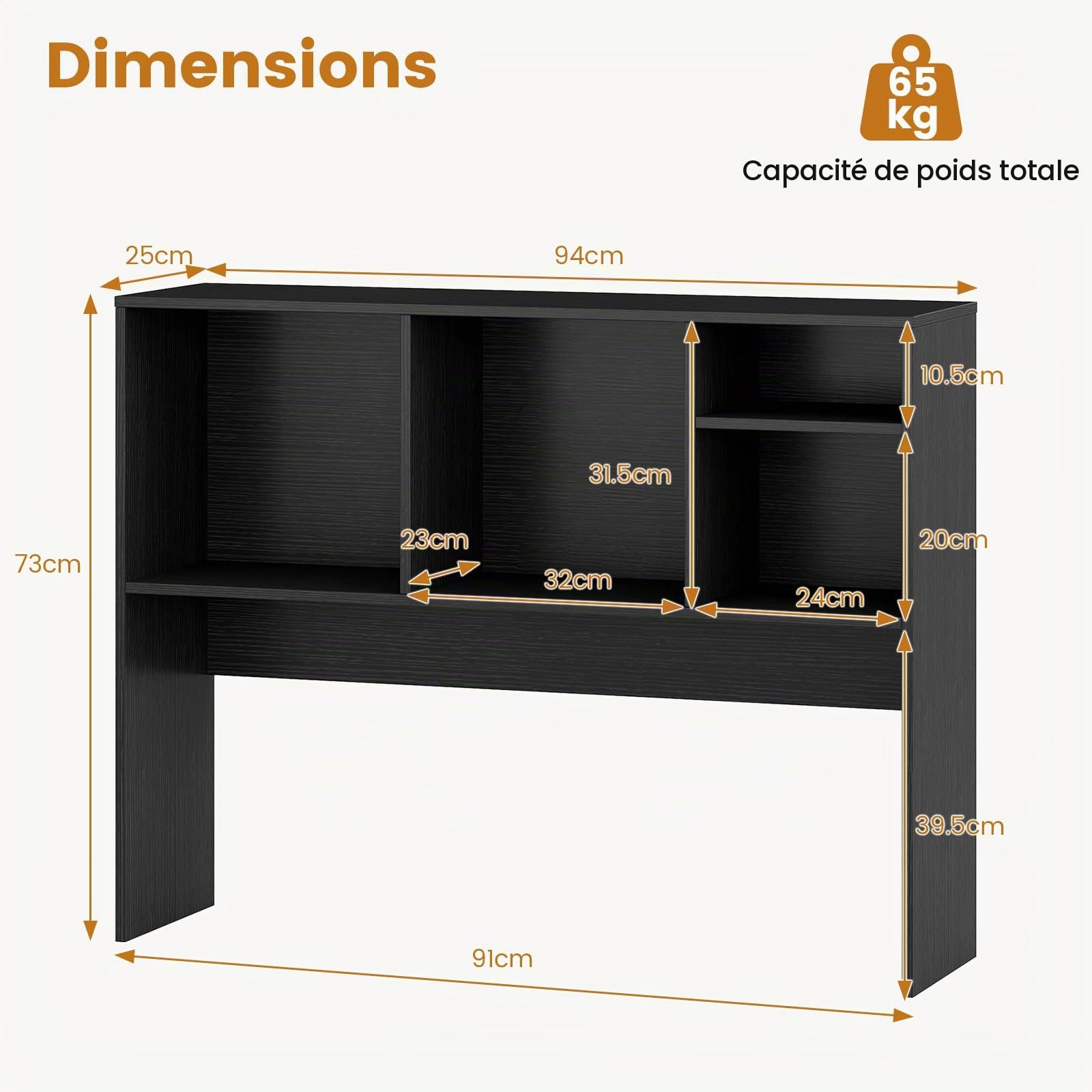 HOMASIS Bibliothèque de Bureau à 5 Compartiments, étagère de Bureau en Bois, étagère Ouverte avec Pieds antidérapants et Dispositif Anti-basculement, 94 x 25 x 73 cm (Noir)