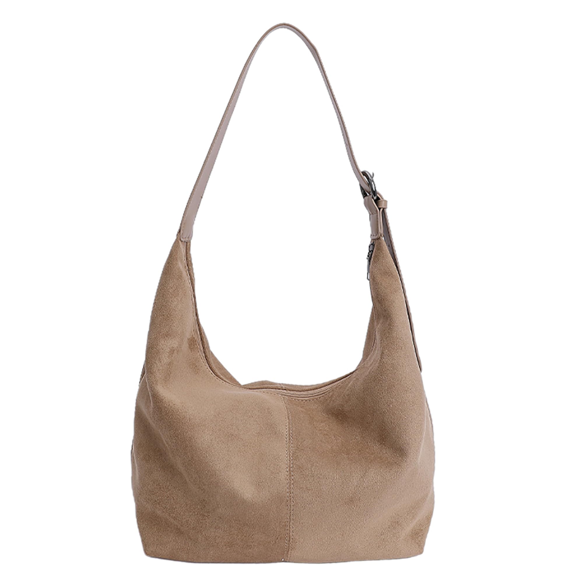 IBALULU Tote tas van imitatiesuède, hobo-schoudertassen voor vrouwen, slouchy handtas tas met ritssluiting, vintage emmertas - herfst slouch crossbody tas voor school, werk, winkelen, dagelijks