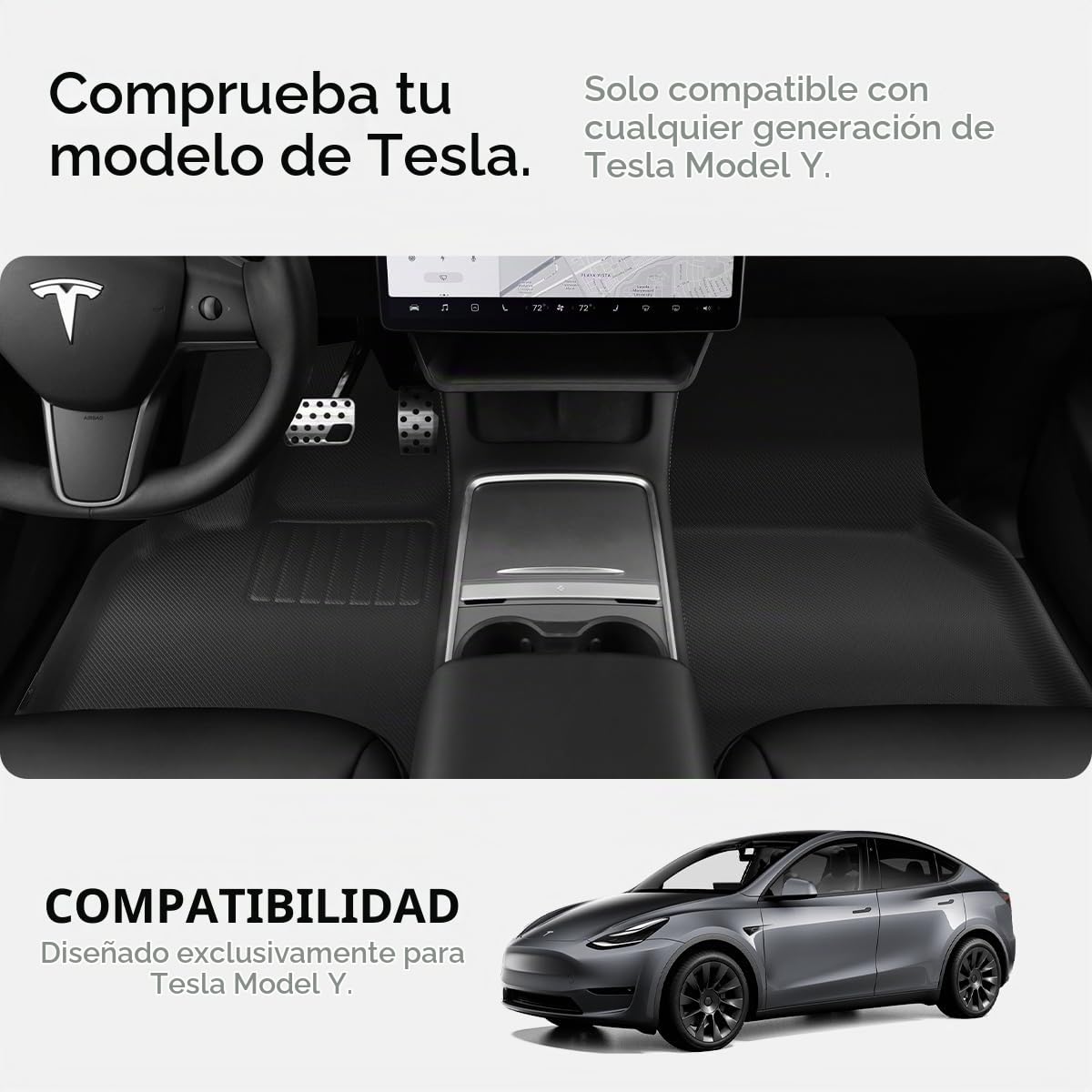 Spigen Tesla Model Y ~2024 Alfombrillas de Alfombra Premium, Alfombrillas Protectoras TPE Antideslizantes Impermeables para Todo Tipo de Clima, para Accesorios Tesla - Edición de Carbono