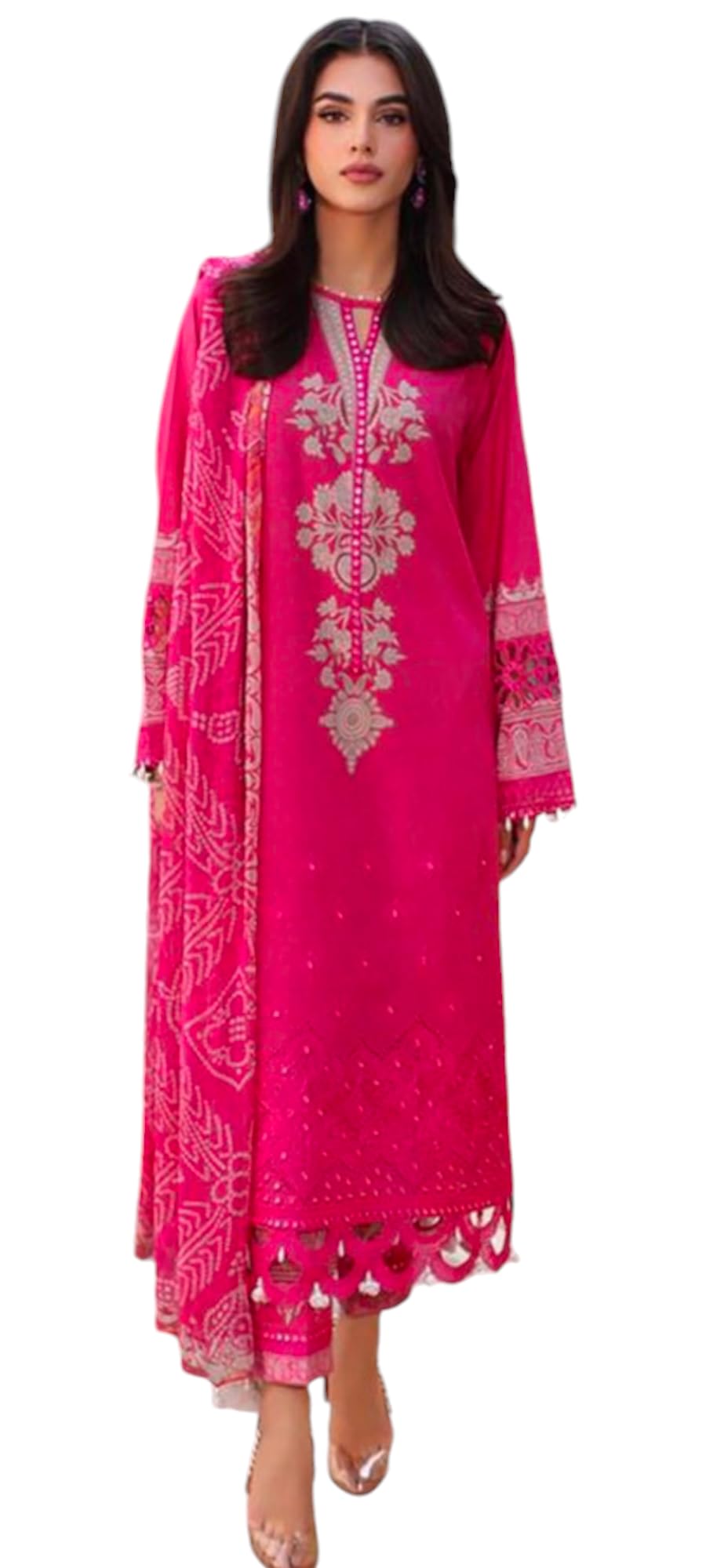 Women"s Pure Cotton print with heavy embroidery patches Unstitched Salwar Suit Material