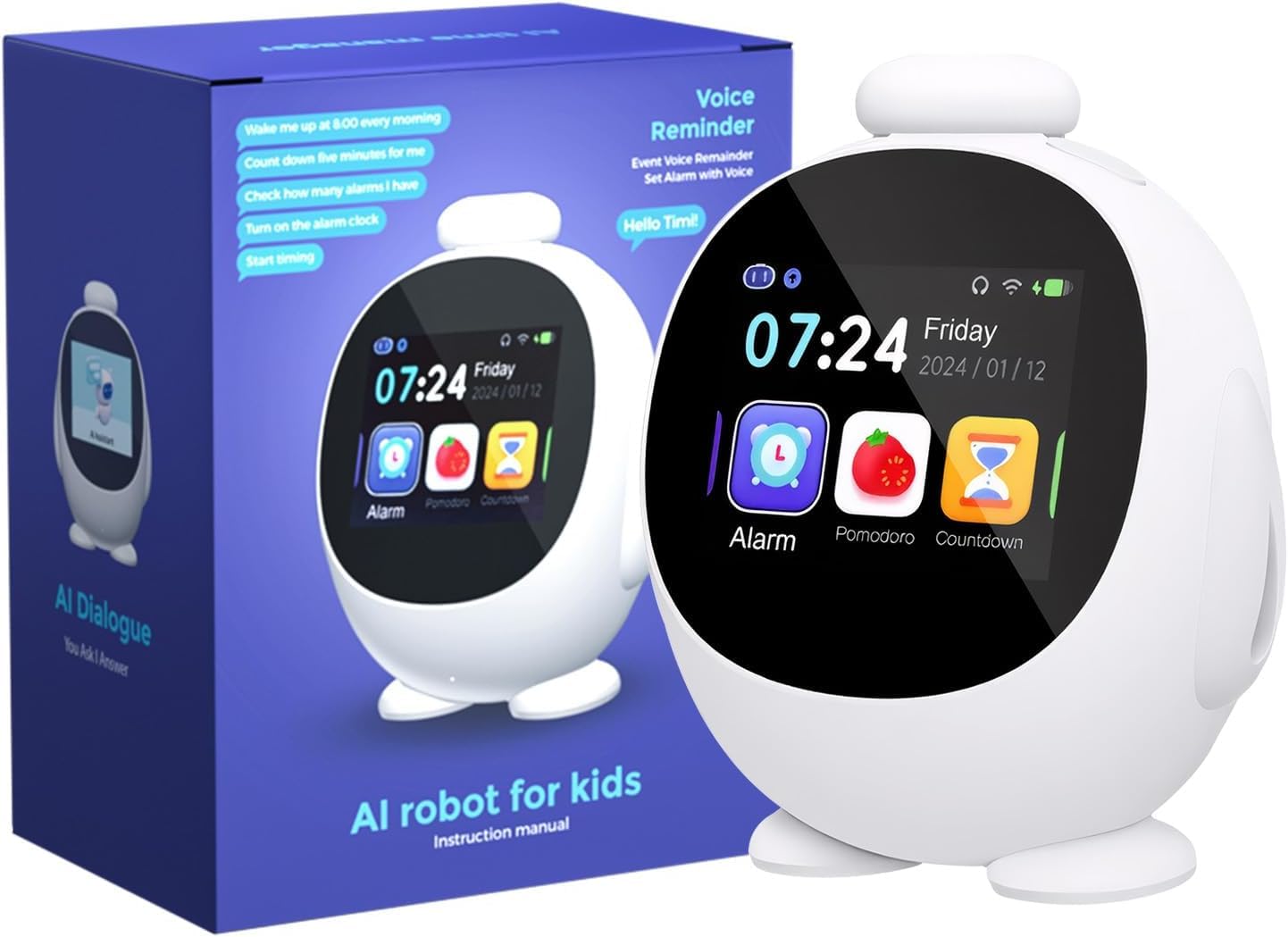 MRSCOZ Smart Alarm Clock for Kids with AI Voice & Time Management, Sleep Trainer with 12 White Noise Sounds