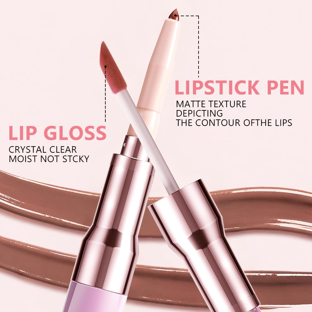 Lip Liner Stain, konturówka do ust 2 w 1 i błyszczyk do ust z dwoma końcówkami, wodoodporna plama do ust Peel Off Finish o wysokiej pigmentacji i gładkości, konturowanie, do wszystkich rodzajów