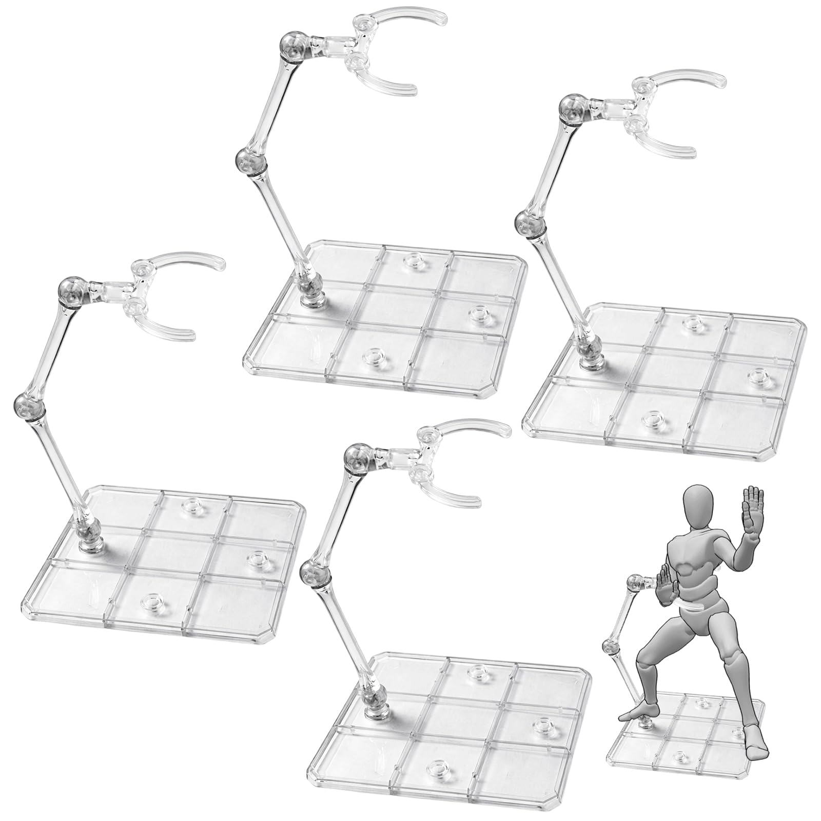 Action Figure Stands, 4-Pack Figure Stands for Gundam and Action Figures, Secure Display Solution with 9.5x7.3 cm Base, Versatile Support for Collectors, Enhanced Stability for Dynamic Poses