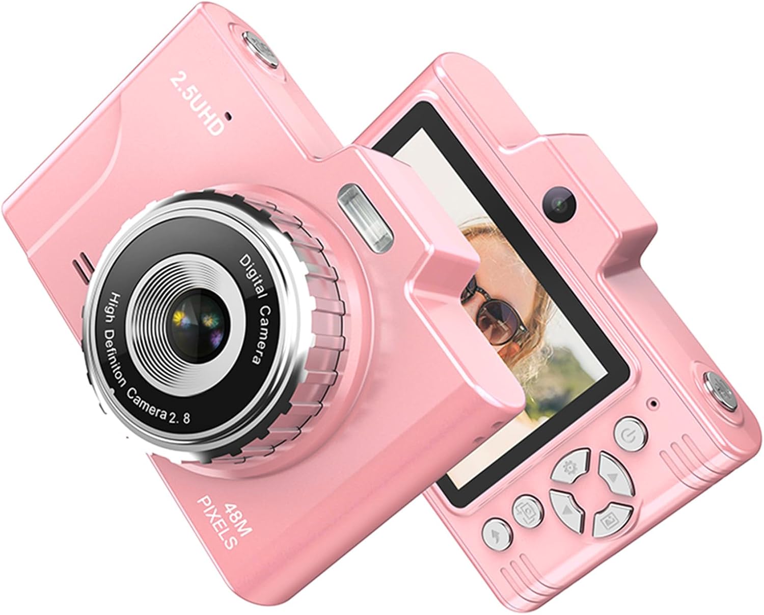 Digital Video Camera for Kids, 48MP CCD, 2.5K UHD, 2.8 Inch Screen, 16X Zoom - Anti - Shake Technology, Built - in LED Light, Ideal Gift for Teens and Students (Pink)