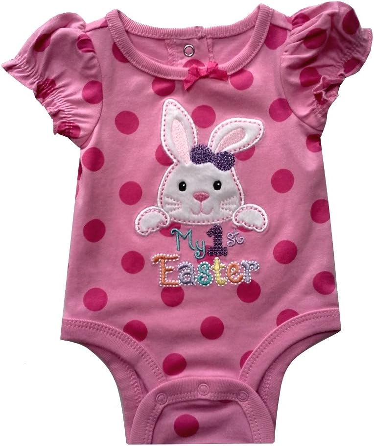 Baby Girls Pink Polka-Dot Easter Bunny Bodysuit (Size - Newborn)