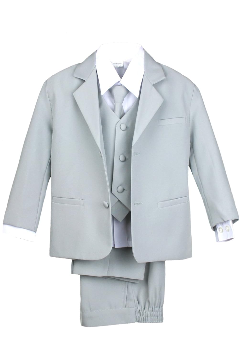 Leadertux 5pc Boys Formal Wedding Light Gray Vest Necktie Sets Suits Outfit S-20 (L:(12-18 Months))