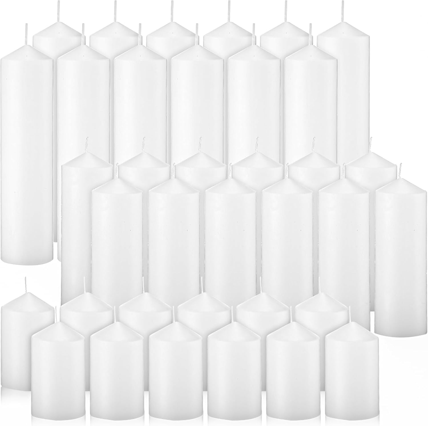 MTLEE 36 Pcs Pillar Candles Bulk Set of 3 Long Burning Wax