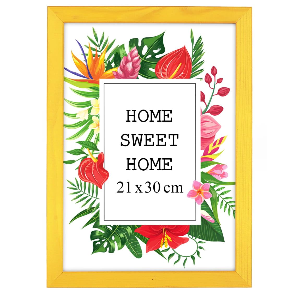 MG Design Yellow Wooden Photo Frame A4 8.3 x 11.7 in (21 x 29,7 cm) – Shatter-Resistant Acrylic Glass – Wall Mount Portrait & Landscape