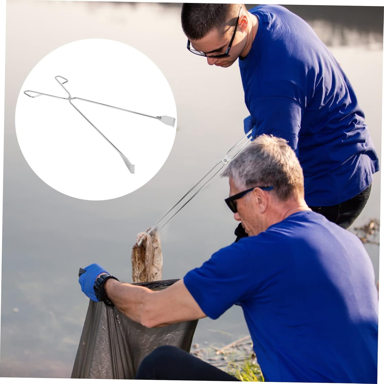 Stainless Steel Garbage Clip 60cm Long Tongs Scissor Shape Portable Pickup Tool for Outdoor and Indoor Use for Trash Collection and Grilling