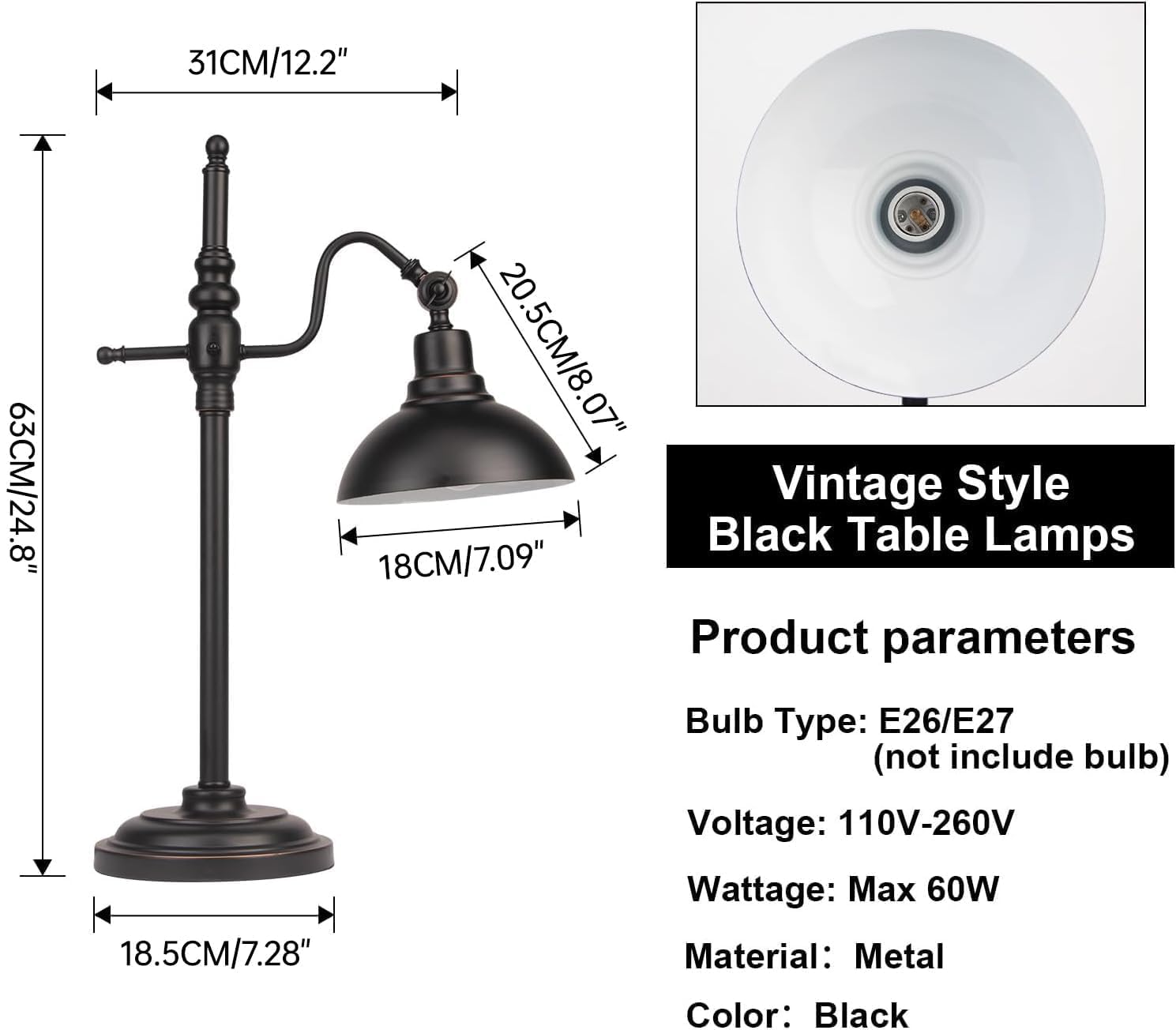Industrielle Schreibtischlampe, Schwarze Metall Arbeitslampen, Verstellbare RustikaleModerne Tischlampe, Vintage MetallAugenschonende Leselampe für Büro WohnzimmerWohnheim