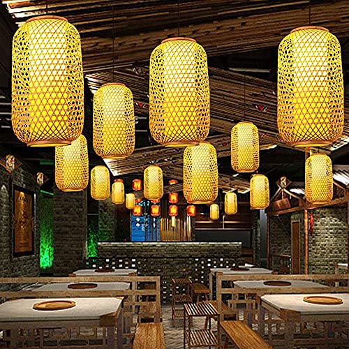 Lantern Chinois suspendu luminaire bambou rétro traditionnel E27