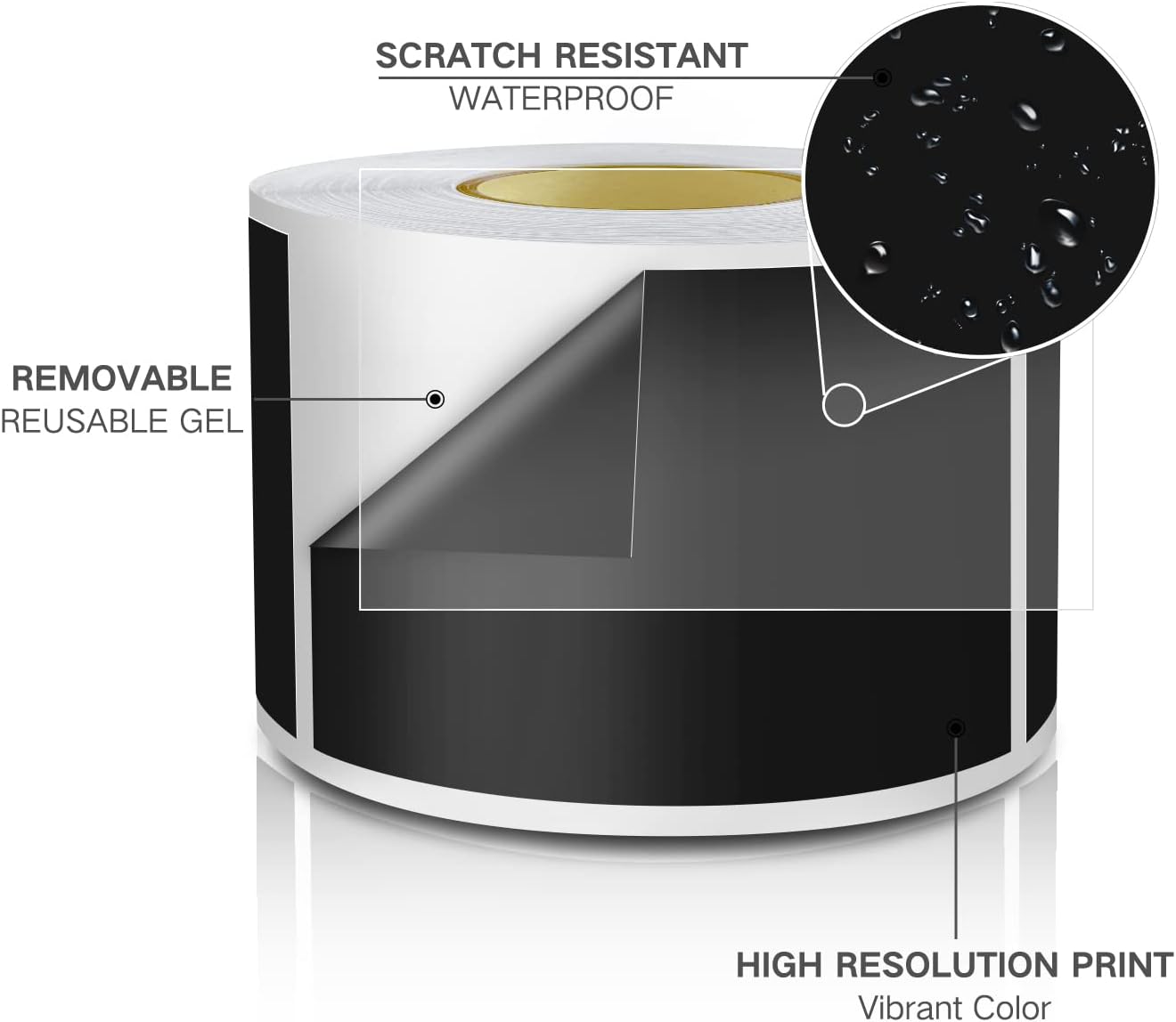 Black Rectangle Sticker Labels 3×2 Inch Vinyl Stickers Color Coding Name Tags Roll Removable Waterproof 300 per Dispenser Box - Image 5