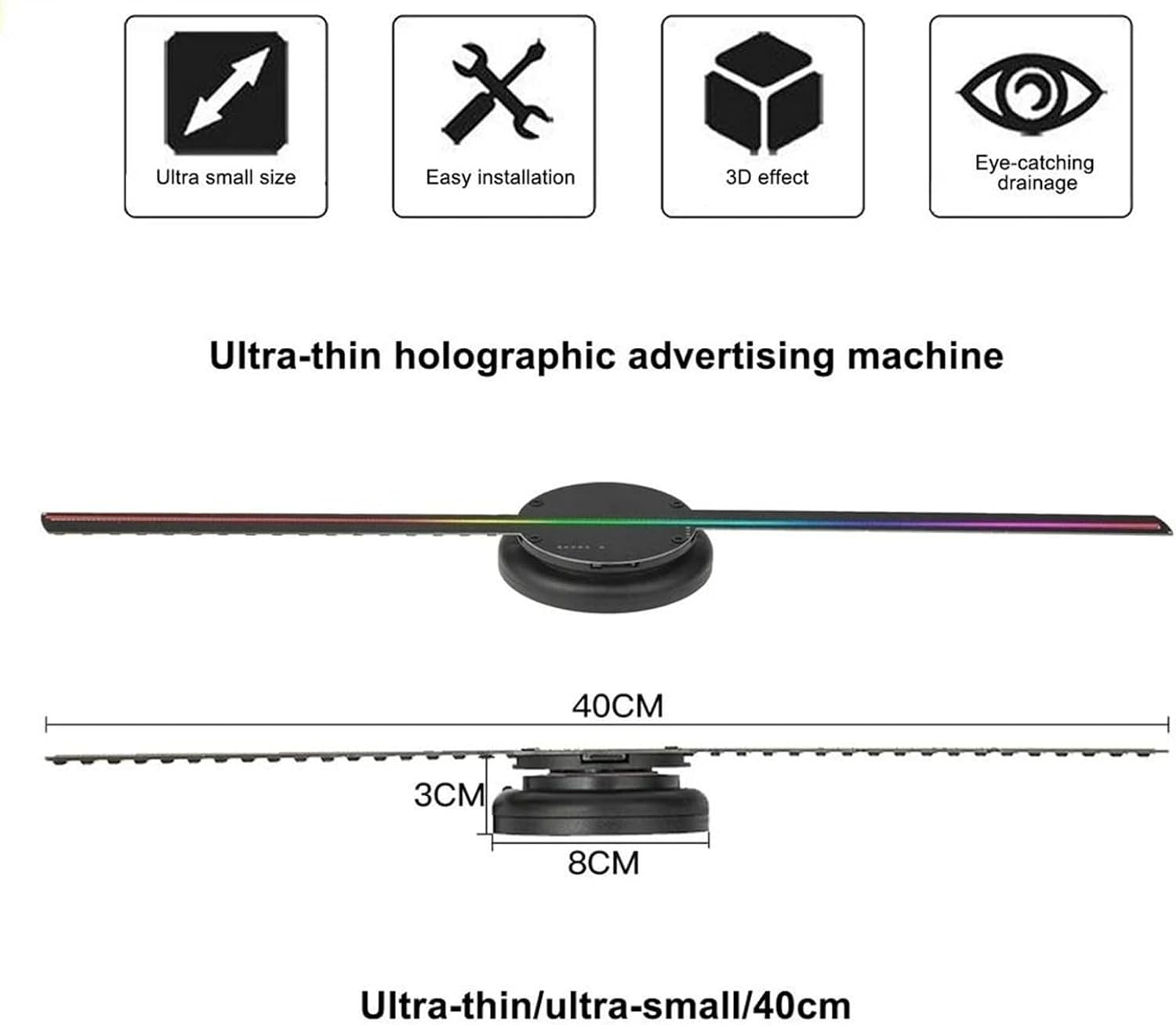 3D Fan Hologram Projector 40Cm Wall-Mounted Support Images and Video WiFi Led Sign Holographic Lamp Player Advertising Display Widely Applicable