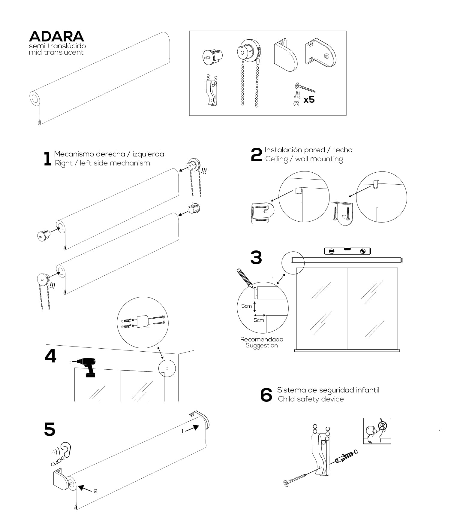 Store Enrouleur translucide Lisse, Dimensions 180 x 250 cm (Largeur x Longueur), Tissu 177 x 245 - Couleur Beige, Installation Facile au Mur ou au Plafond