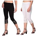 Snowball Girl's Regular Fit Cotton Leggings (2capri-combo.black.white14-15_Black, White_14 Years-15 Years)