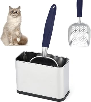 Metal Cat Litter Scoop with Holder, Aluminium Scoop & Stainless Steel Caddy