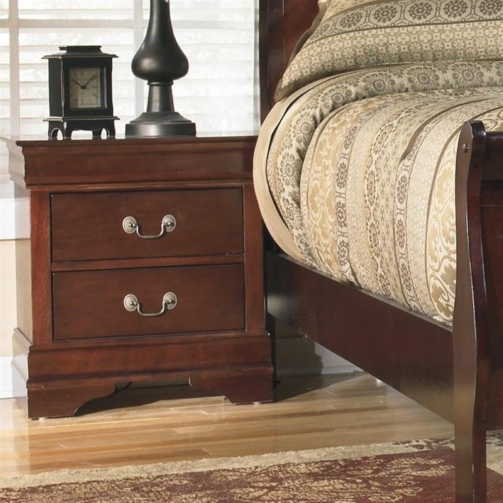 BOWERY HILL Engineered Wood Nightstand, Reddish Brown Finish, 2-Drawer Design with Metal Slides, Antique Bronze Hardware, Louis Philippe Moulding, Traditional Style Bedroom Furniture, 23.75" H x
