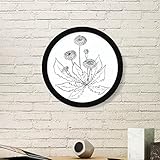 Classification: Art Imprimer DIYthinker Pissenlit Fleurs épanouies Blanc Art Peinture Cadre Photo Ronde en Bois Accueil décorations pour Cadeau Small Noir