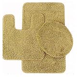 #6 Bath Mat, Contour Mat, and Lid Cover, with Rubber Backing Bathroom Set 3 Piece Solid Assorted Colors (Gold Honey)