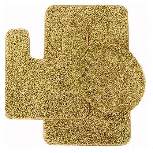 #6 Bath Mat Contour Mat and Lid Cover with Rubber Backing Bathroom Set 3 Piece Solid Assorted Colors (Gold Honey)