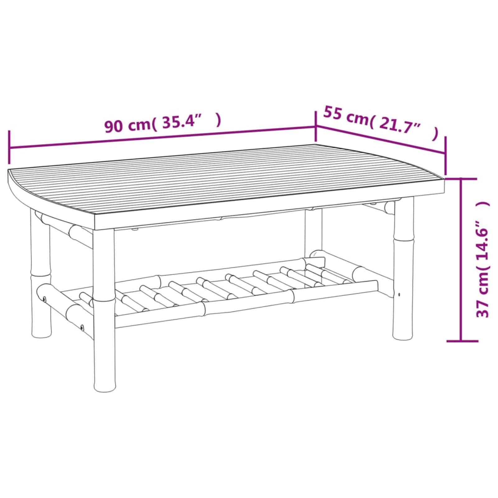 Homgoday Mesa auxiliar de jardín de 90 x 55 x 37 cm, mesa auxiliar de bambú, mesa auxiliar de sofá, mesa de té para sala de estar, sala de recepción de invitados, dormitorio y muebles de oficina