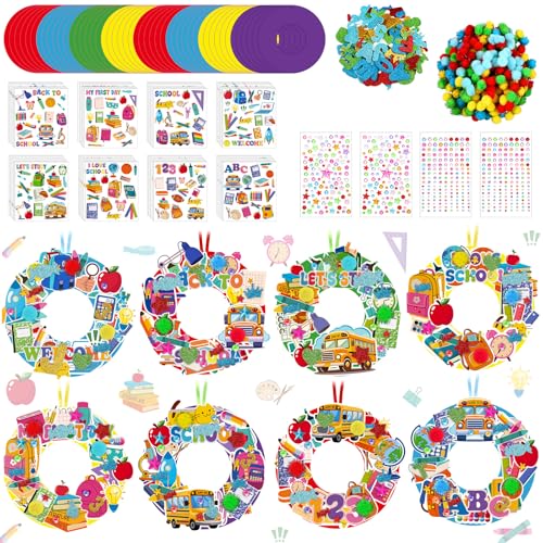Hollowfly 48 Sets Back to School Craft Kits DIY Wreath Hanging Ornaments Decor for Classroom Make Your Own School Themed Craft with Stickers for First Day of Party Favors Activities