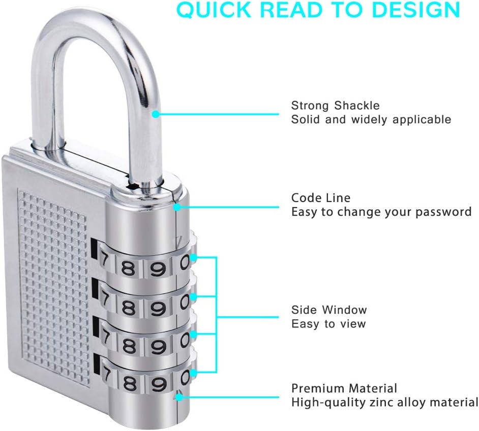 Locker Lock - 4 Digit Combination Lock for School Gym Locker, Sports Locker, Fence, Toolbox, Case, Outdoor, Fence, Hasp and Storage - - 
