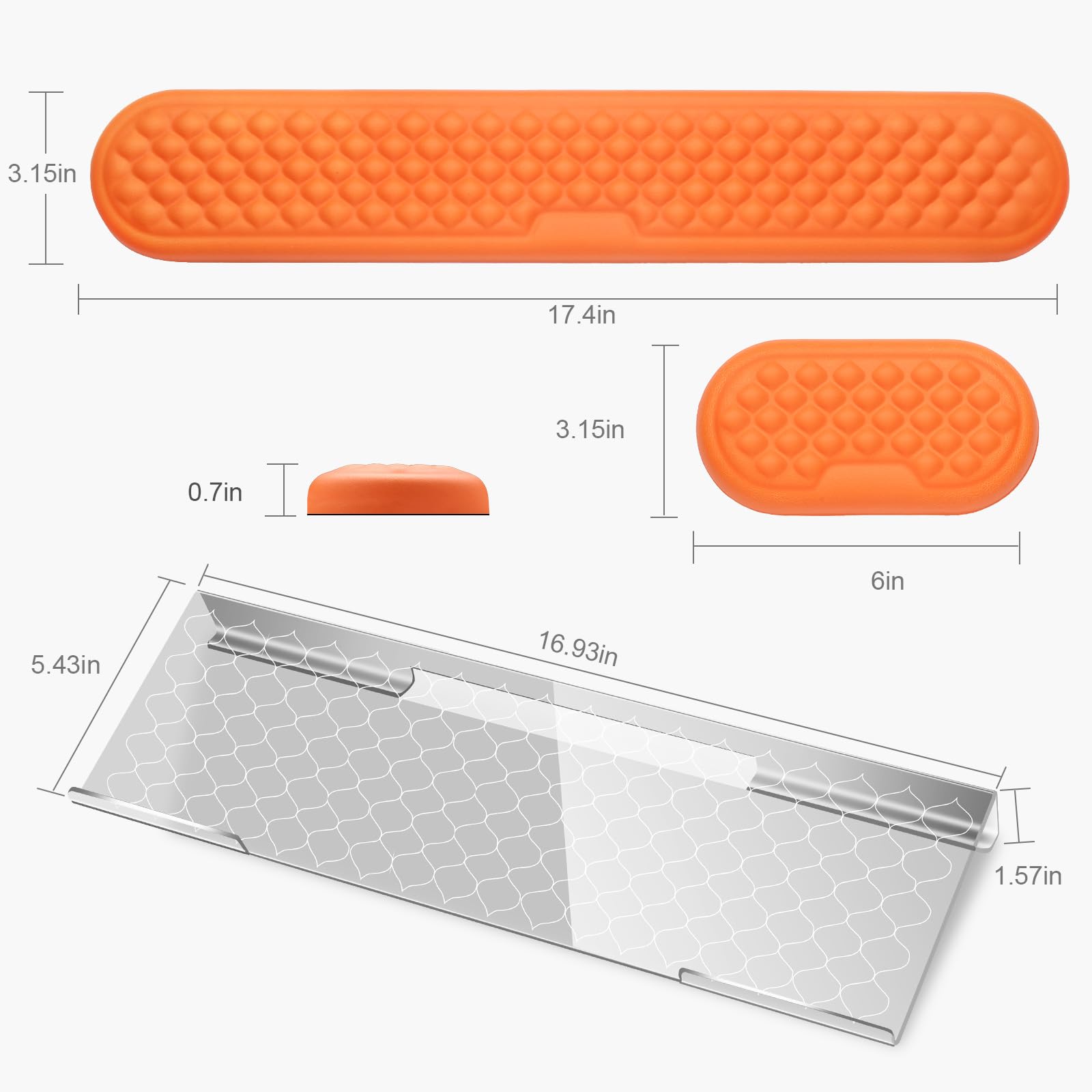 HDAYM Clearance Acrylic Keyboard Stand with Mouse and Keyboard PU Leather Wrist Rest Set for Work Study and Game,Pain Relief Memory Foam Filling Wrist Rest (Orange)