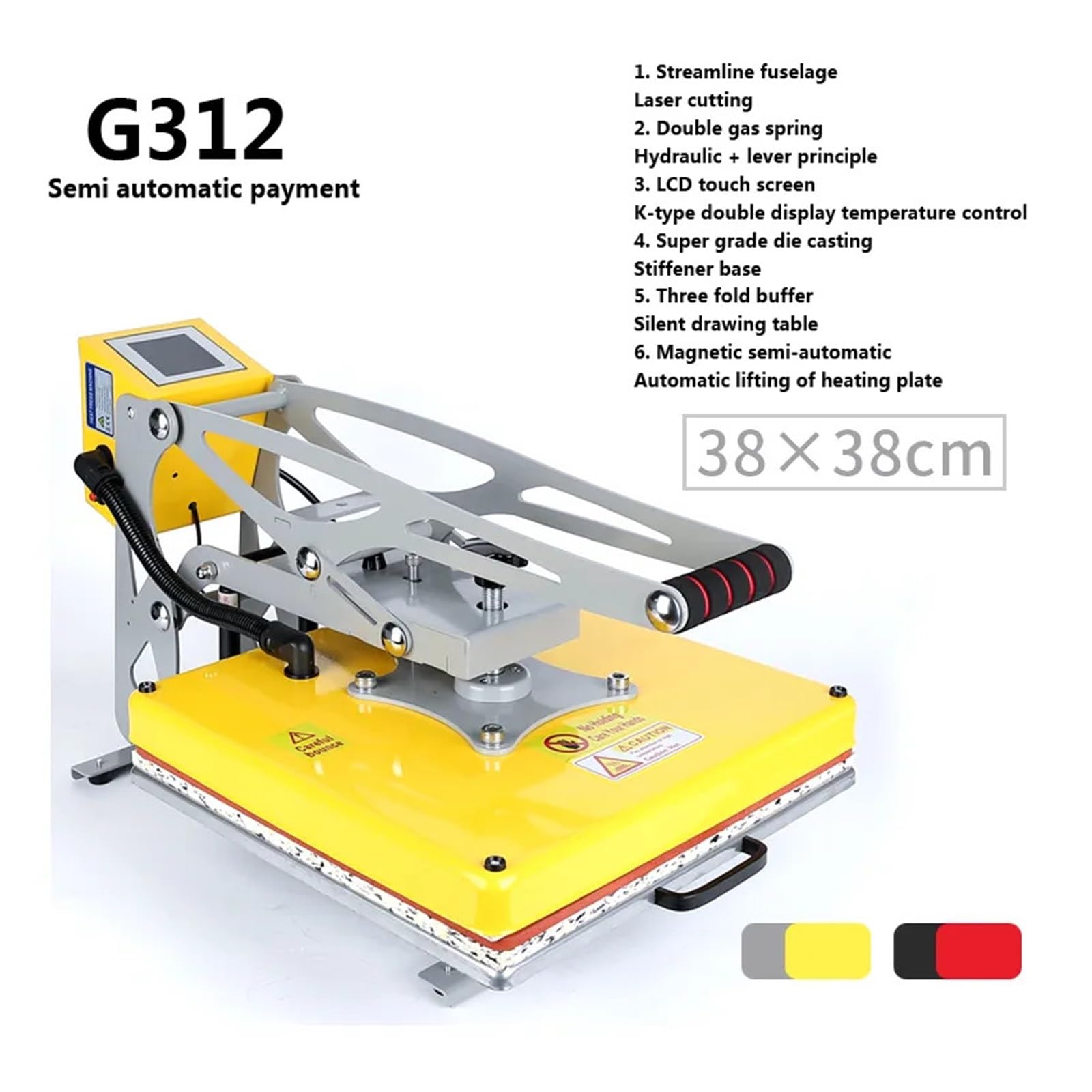 Prensa Termica, Máquina de prensado en caliente hidráulica de 38x38cm Máquina de transferencia de calor máquina de prensado de ropa máquina perforadora de calor G312/G311 para camisetas, bolsos y almo