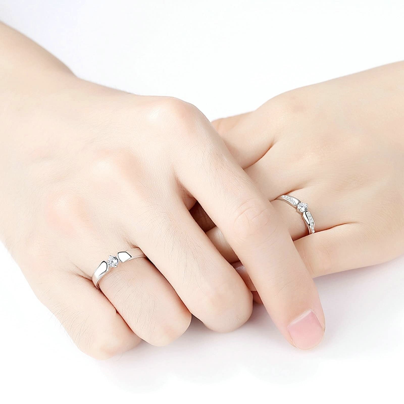 Coppia di anelli di promessa, anello di strass con design classico argento coppia anello regolabile regalo, Adjustable, Cristallo, Zirconia cubica