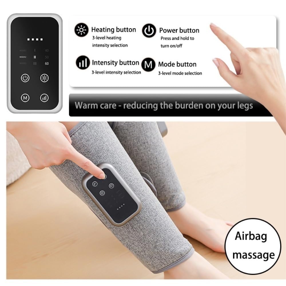 Masajeador de Piernas y Pantorrillas con Calefacción, 3 Modos de Masaje, Recargable USB-C, fácil de usar, relajación(Gray)