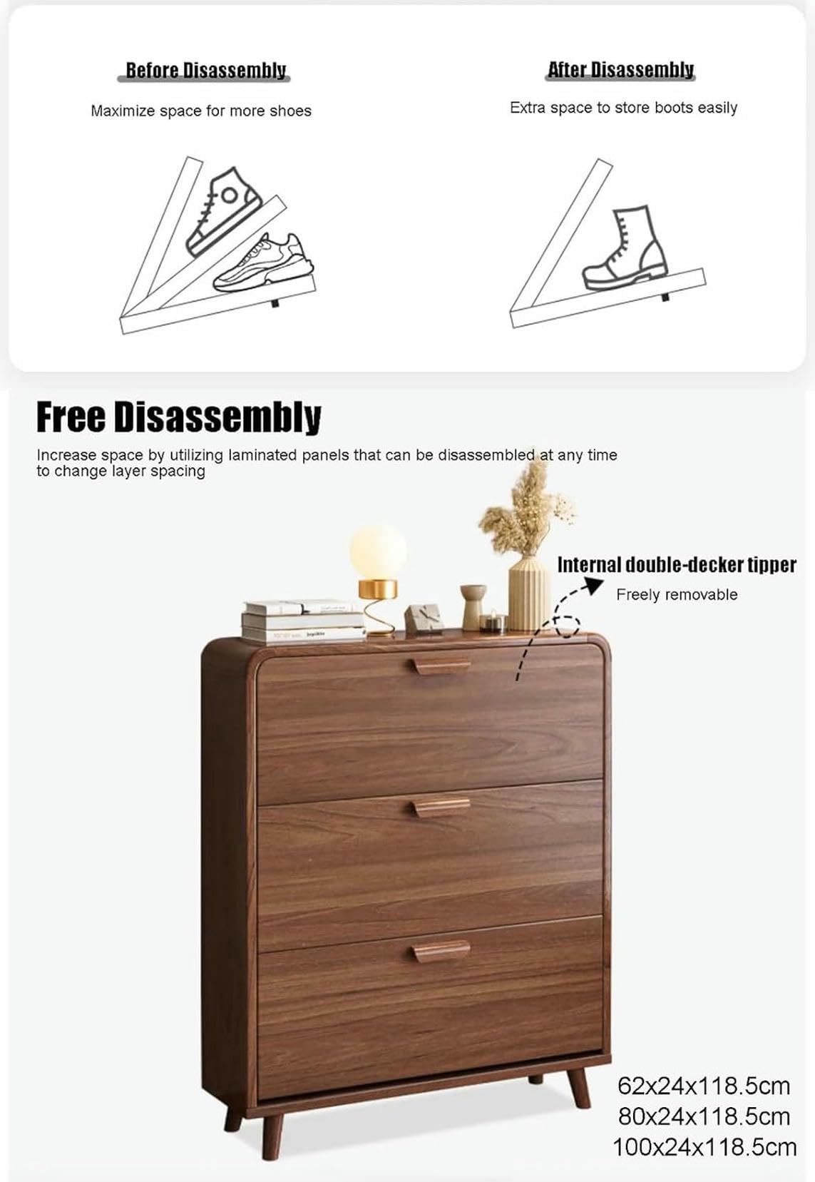 Scarpiera sottile in legno con ripiano estraibile per bicchieri - Elegante scarpiera ventilata per ingresso, camera da letto e soggiorno - Soluzione di archiviazione per corridoi e piccoli spazi~/