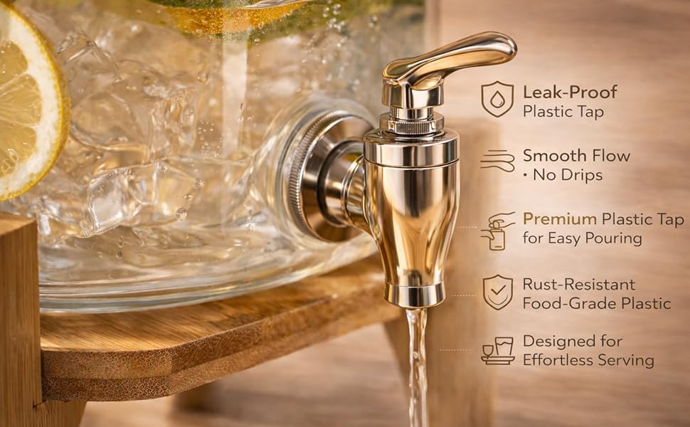 Image of IKIRA 3.6 Litre Glass Beverage Dispensers with Stand & Spigot, Beverage Storage for Party, Home & Events | Glass Drink Server for Lemonade, Mocktails, Water & Cold Drinks