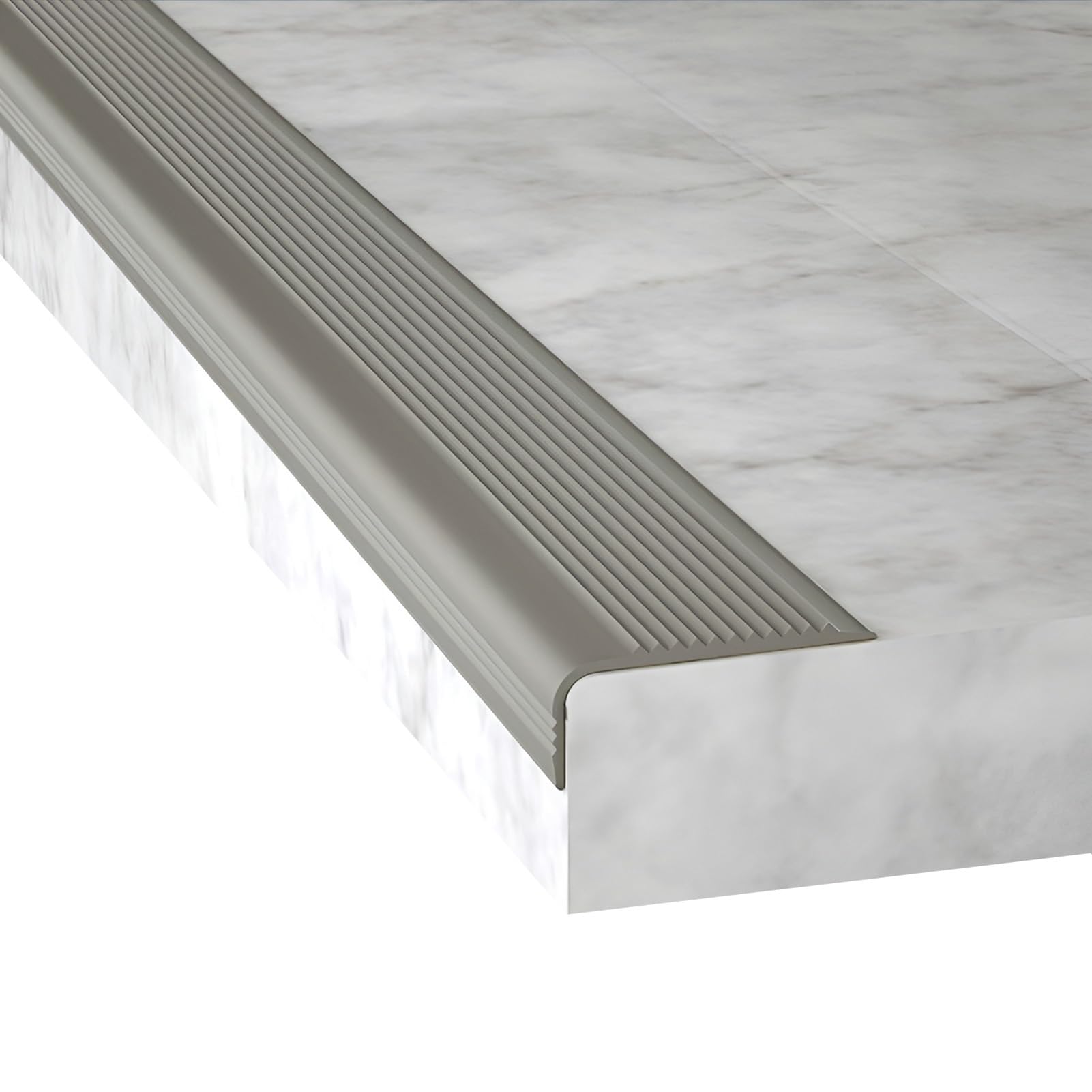 Perfil de protección para borde de escalón en forma de L de PVC, perfil autoadhesivas de vinilo para bordes de escaleras, para interiores y exteriores, tiras antideslizantes(Gray,500cm/16.4ft)