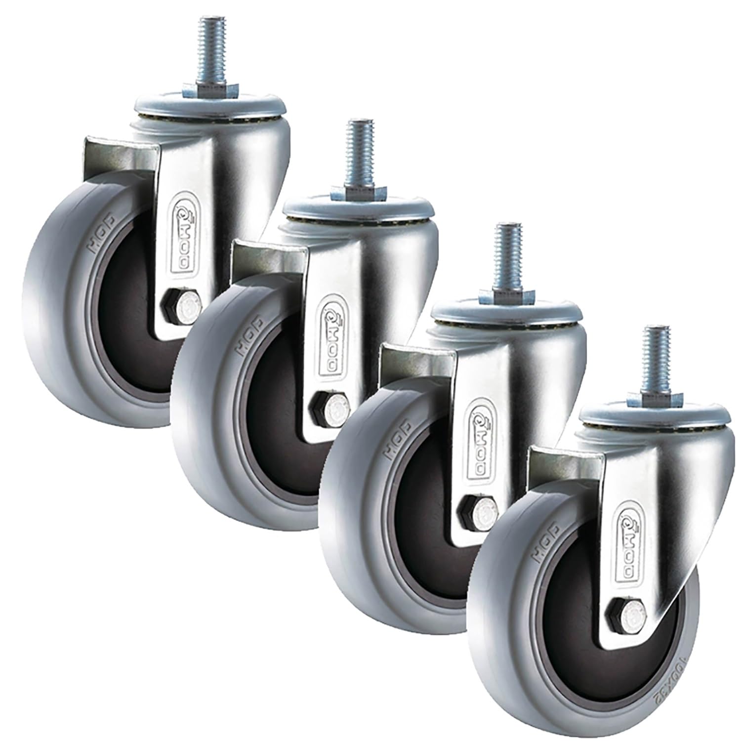 4 Pièces roulettes Industrielles Petits à Tige Filetée M12*25mm, 63mm roulettes Pivotantes avec Frein, roulettes for Meubles Capacité de Charge 300kg(Swivel,125mm)