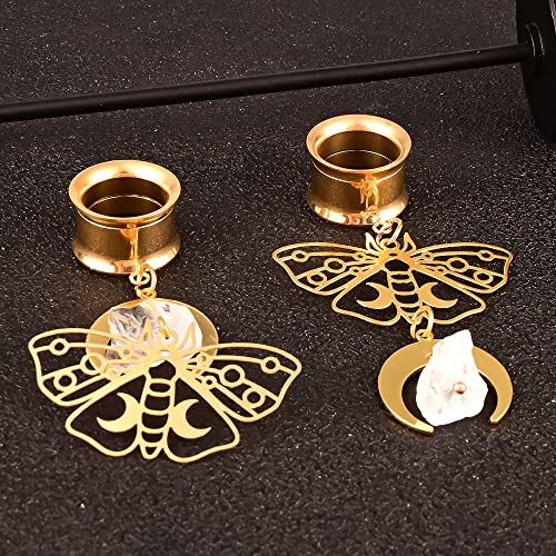 Vankula 2Pcs Butterfly Natural Stone Hypoallergenic Stainless Steel 0G 2G Plugs Ear Gauges Tunnels Piercing Expander Stretchers Fashion Body Jewelry #TOP5