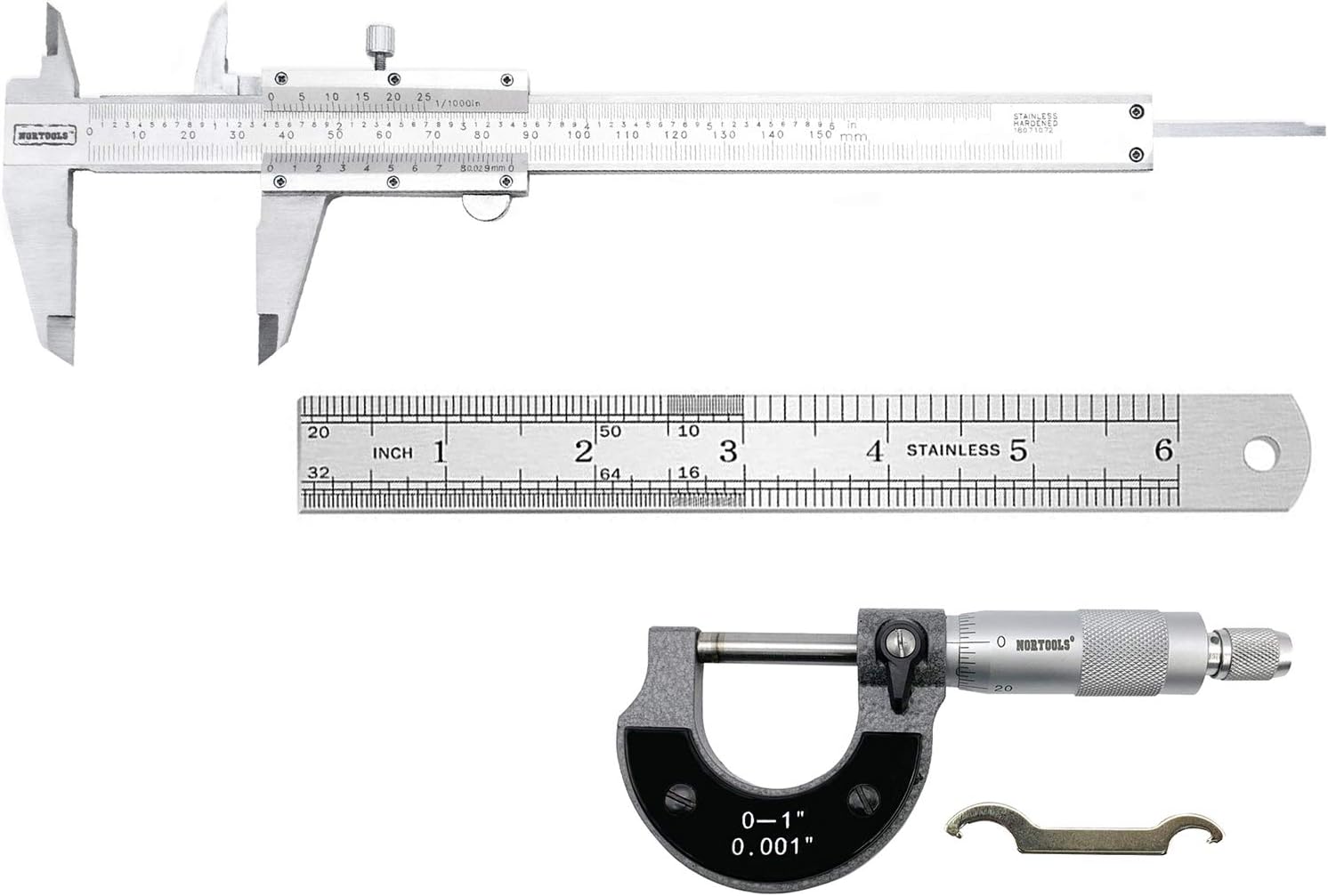 NORTOOLS Vernier Caliper Metal with Micrometer and Ruler for Precision Measurements Outside/Inside/Depth/Step