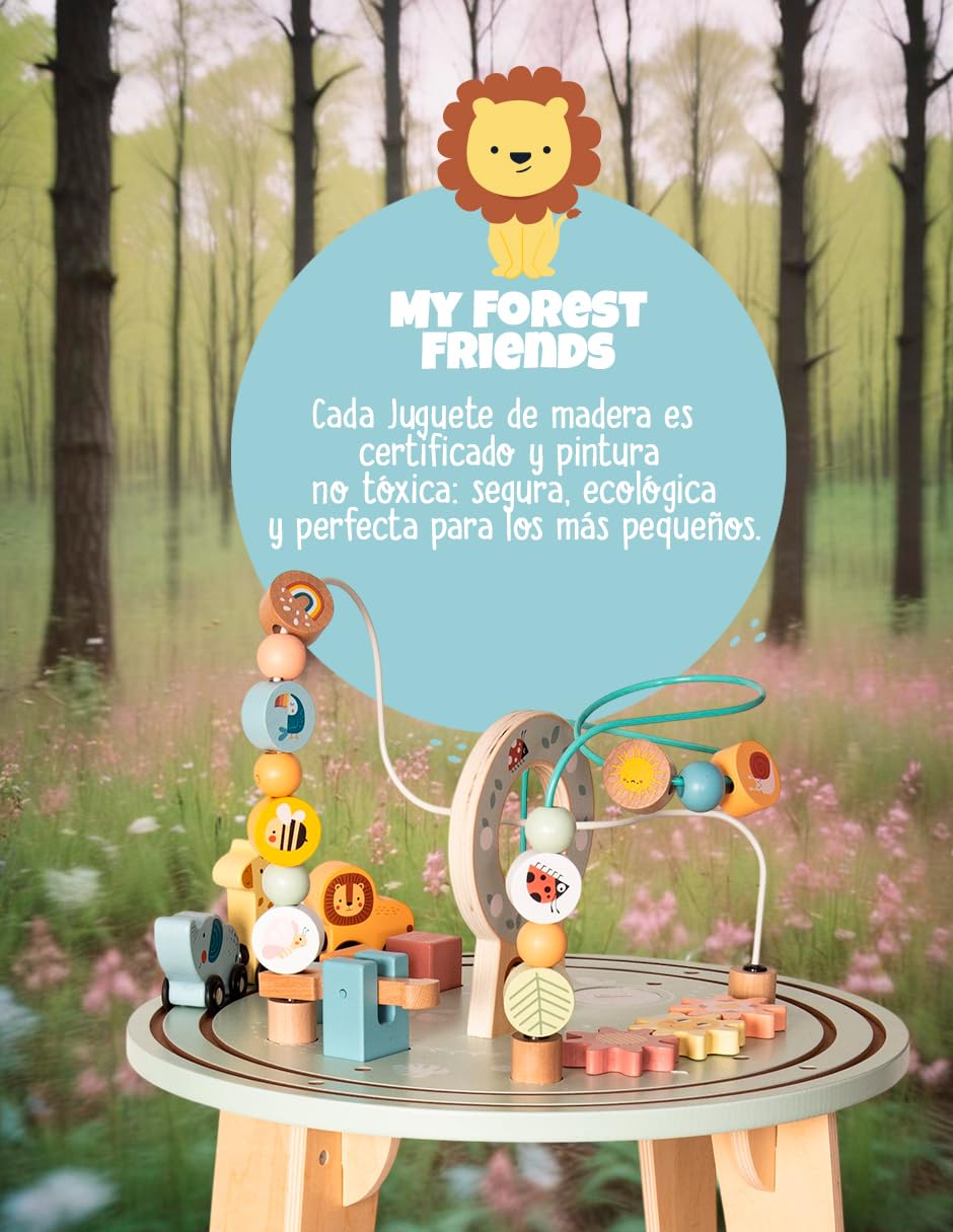 Tooky Toy Table d’activités avec Circuit de Train en Bois FSC - Table de Jeu avec Labyrinthe de Perles, Jouet Montessori éducatif, développe motricité & cognitif, Cadeau dès 2 Ans