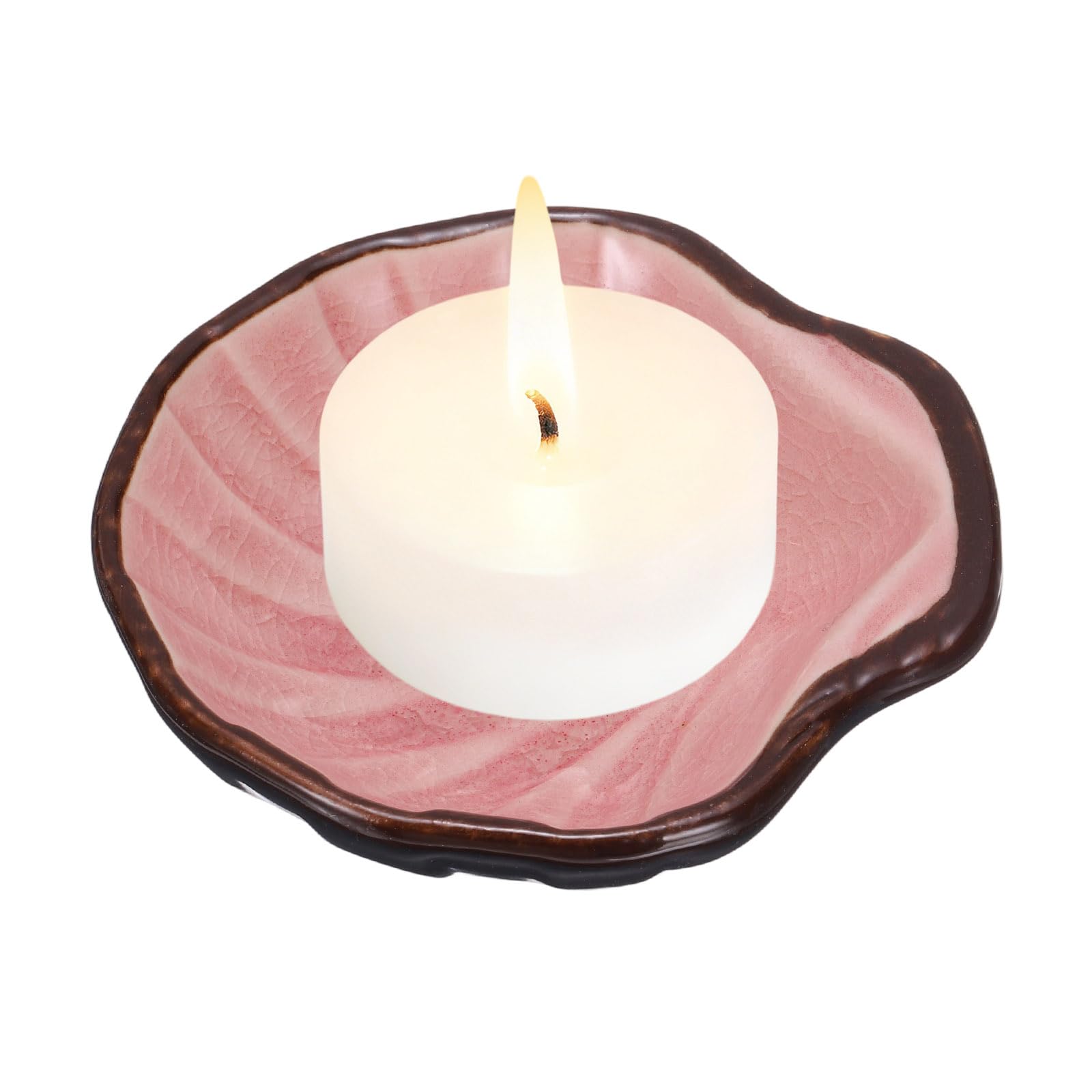 sourcing map Ceramic Candle Holder Plate, 3.1'' Shell Shaped Candlestick Holders Decorative Dish Full Crackle for Tea Light Aromatherapy Wedding Rustic Vintage Home, Pink