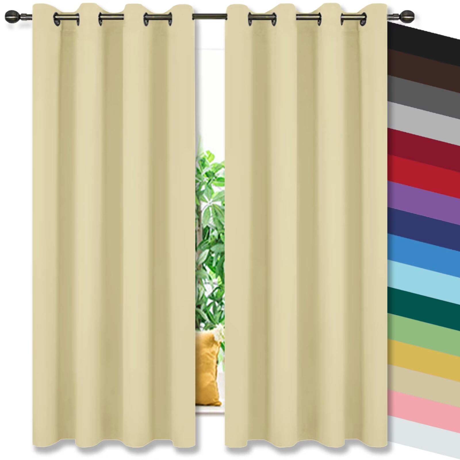 HUAXIQUE Cortinas Salon Dormitorio Cocina Cortas para Ventanas Blackout Cortinas Termicas Aislantes Frio y Calor Cortina Termica Aislante Frio y Calor Cortina Ventana Aislantes Termicas Beige