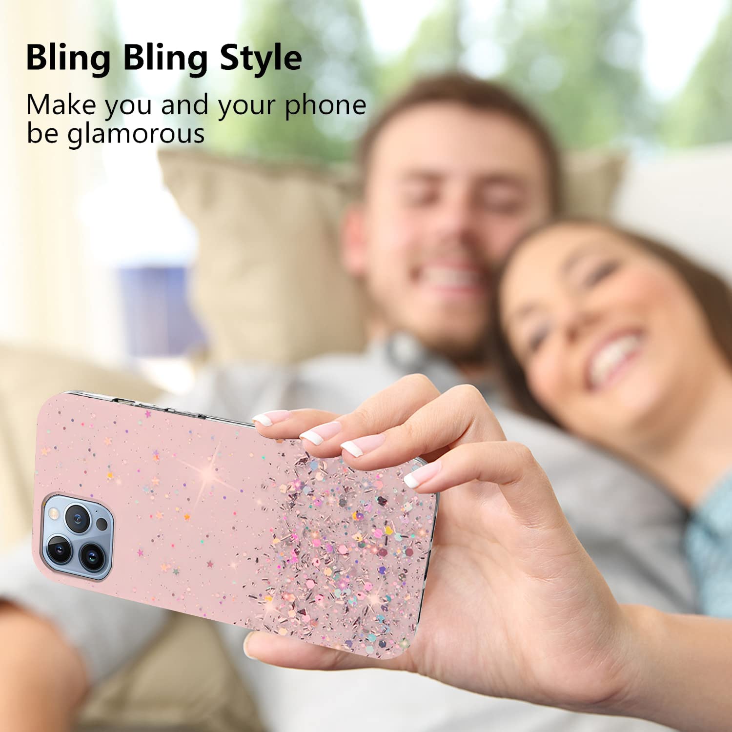 Cover Per IPhone 13 Pro Max In Silicone Rosa Trasparente - Morbida, Leggera, Con Glitter - Custodia Regalo Per Donne