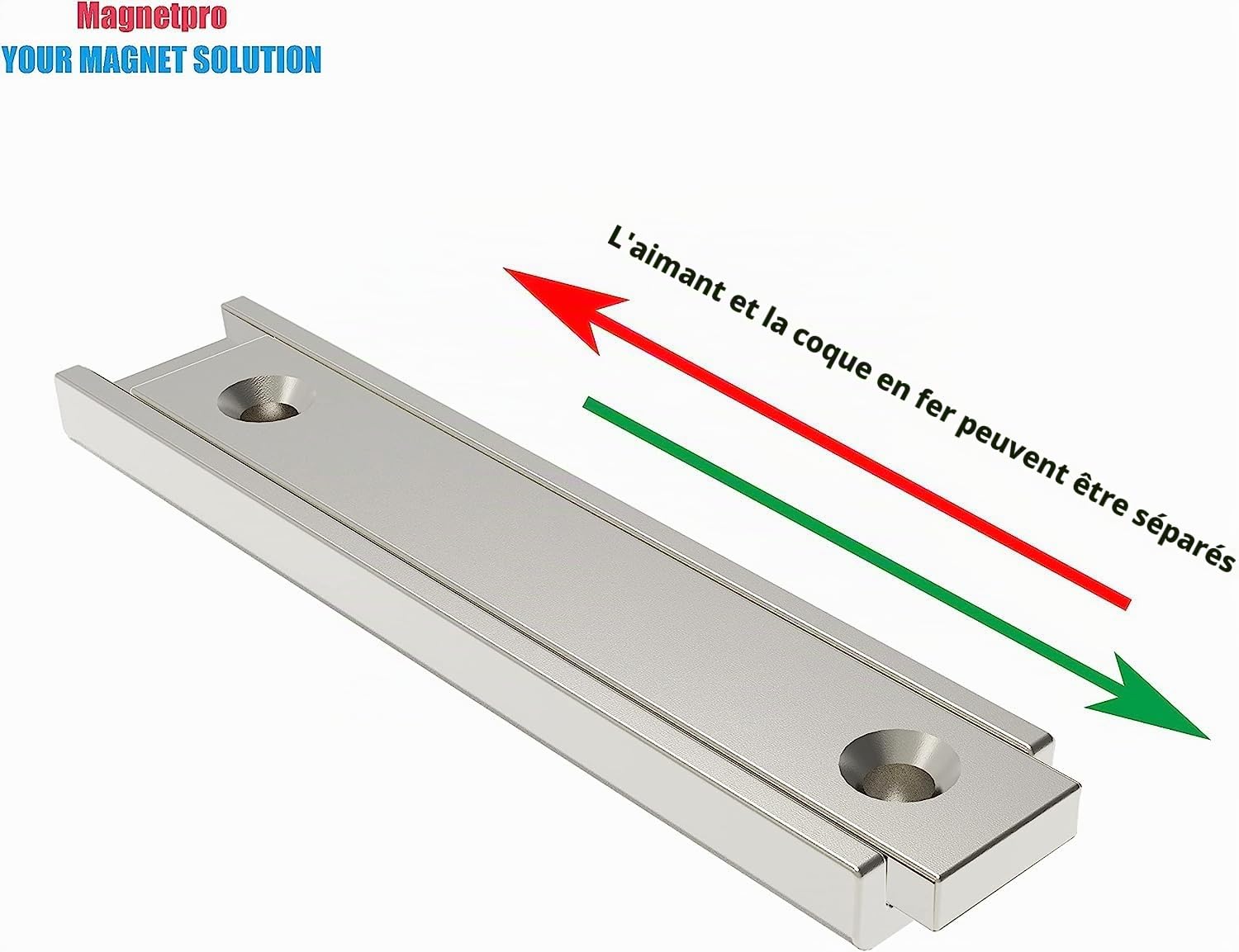 Magnetpro 2 aimants rectangulaires de 30 kg, force 60 x 13,5 x 5 mm, avec trou et capsule en acier, pour usage domestique et industriel avec vis