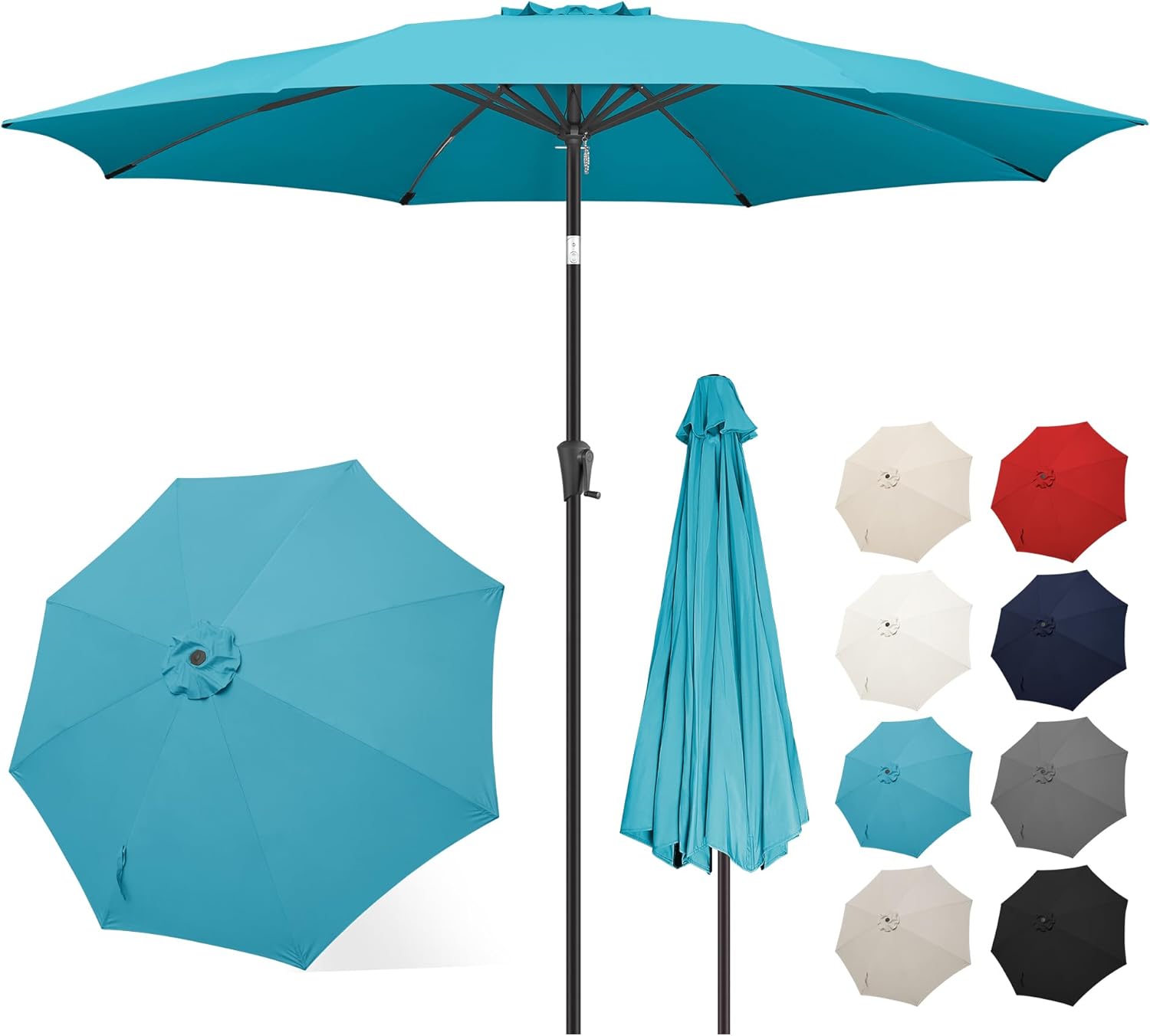 FLAME&SHADE 10 ft Outdoor Market Patio Table Umbrella with Fiberglass Rib Tips and Tilt, Aqua Blue