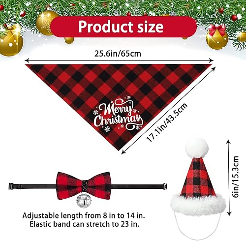 Miniatura 2 de DULEFUN 3 piezas de disfraces de Navidad para perro, traje clásico de búfalo a cuadros, ropa de Navidad para perro, bandana, sombrero, bufanda,