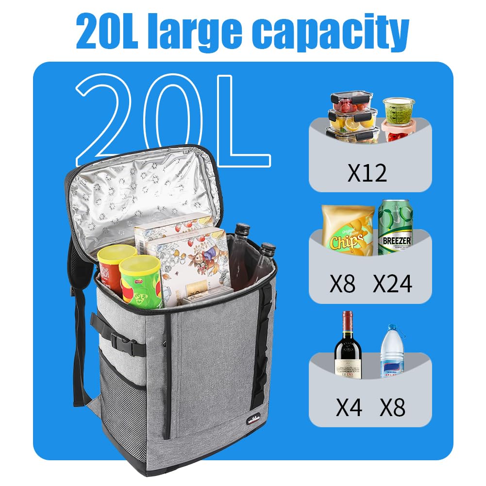 Zaino Termico Frigo 20L, Borsa Termica Porta Pranzo, Borsa Frigo,per Alimenti Mantenere Caldo o Freddo per Pic-nic,per Picnic Escursionismo Campeggio Barbecue Campeggio