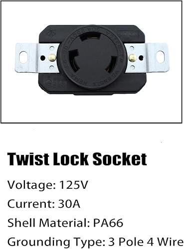 Miniatura 10 de Maxmoral NEMA L6-30P Receptáculo de bloqueo de montaje empotrado, enchufe de bloqueo giratorio para generador, 30 amperios 250 V 2 polos 3 cables a