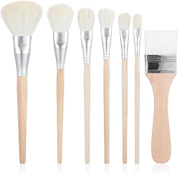 Jeffdad 7 PCS Mop Brush for Acrylic Painting, Versatile Blending Mop Brushes Paint Brushes Set with Wooden Handle for Acrylic Painting Watercolor Oil Painting Face Body Art