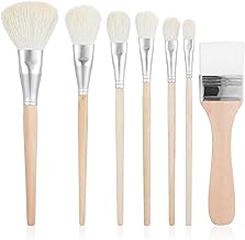 Jeffdad 7 PCS Mop Brush for Acrylic Painting, Versatile Blending Mop Brushes Paint Brushes Set with Wooden Handle for Acrylic Painting Watercolor Oil Painting Face Body Art