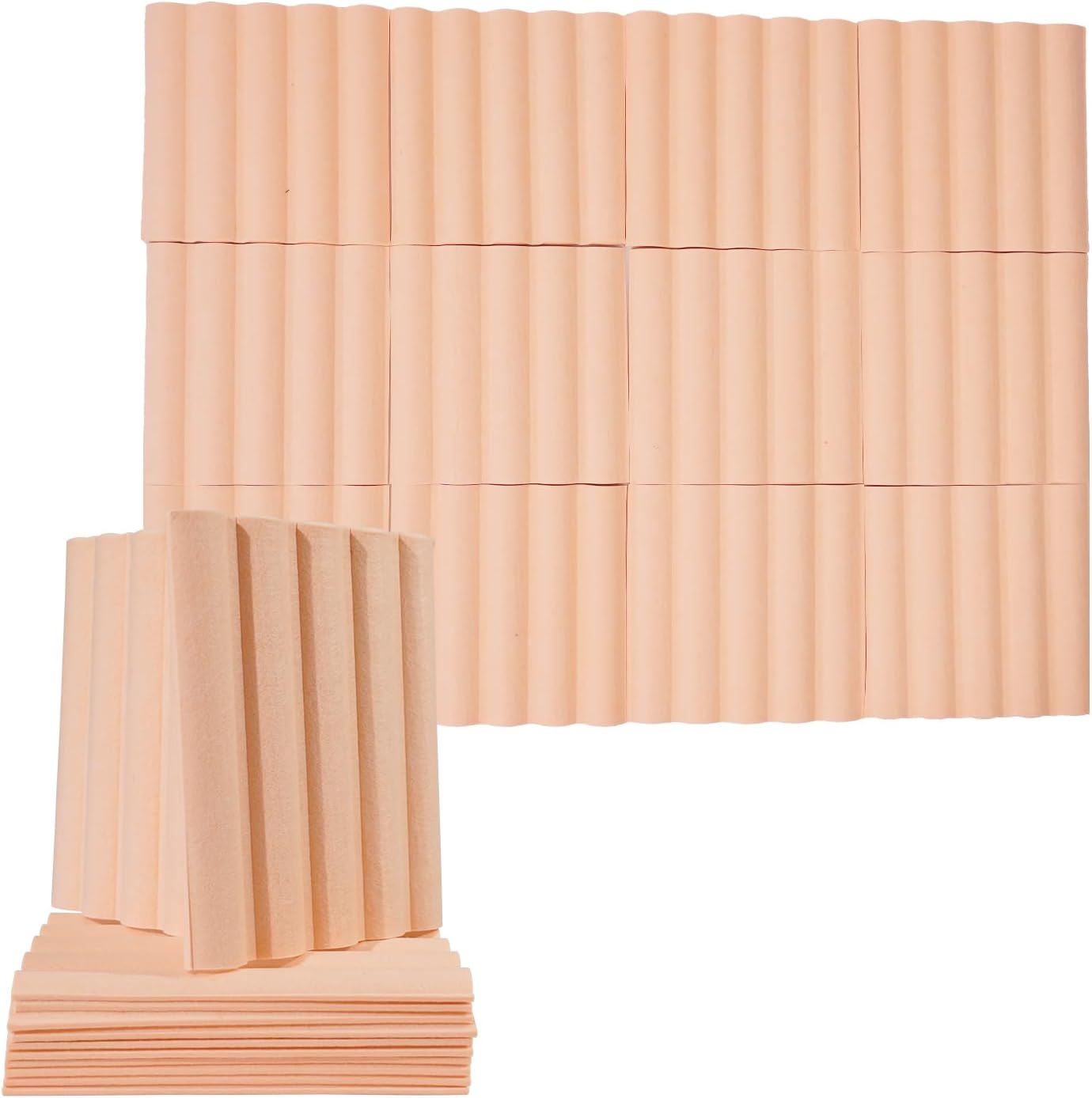 Square laminated wave shaped Acoustic Panels 12 Pack, 12’’ X 12’’X 0.2’’ Soundproof Wall Panels Sound Absorbing, Noise Canceling Wall Panels for Home, Office, Cinema(Camel)