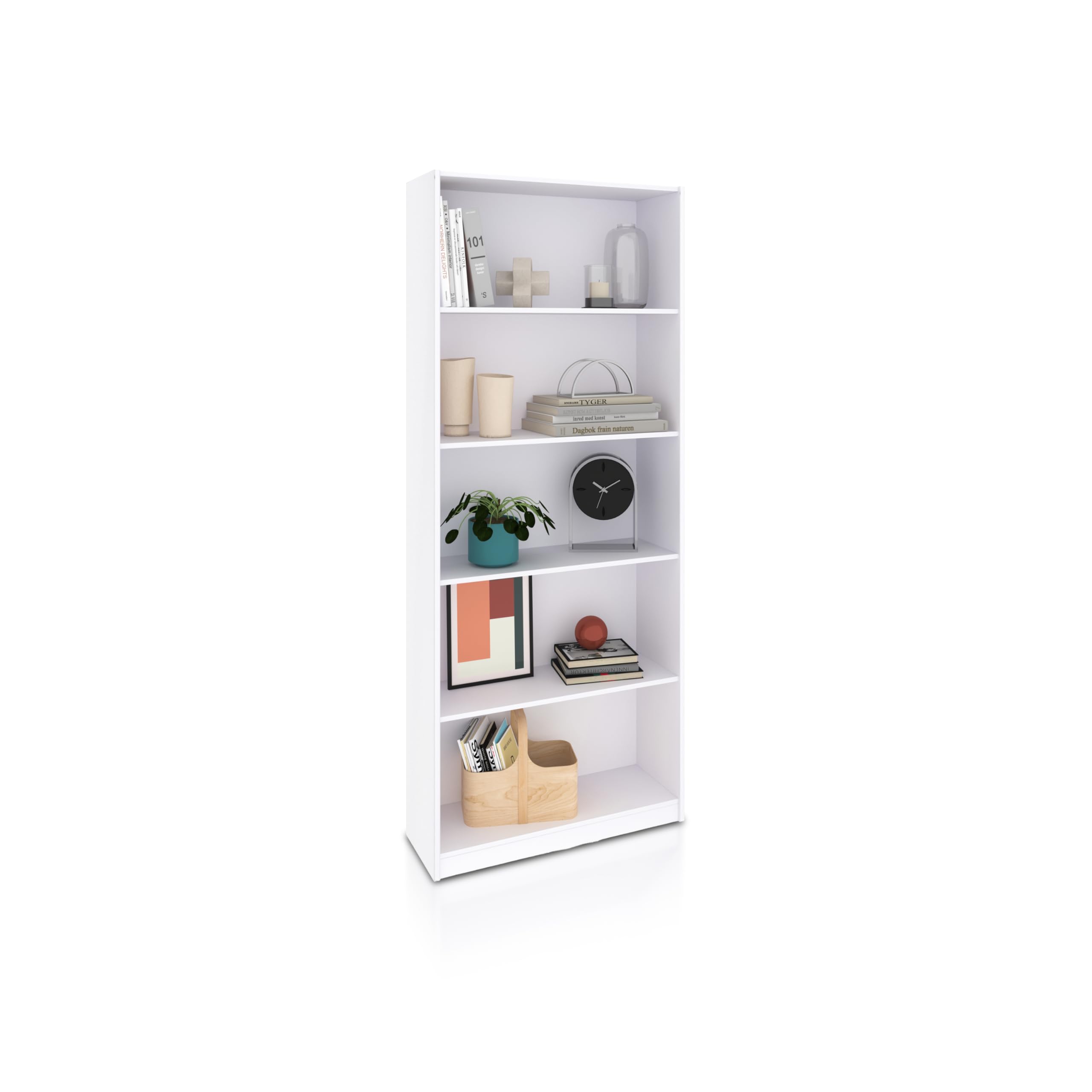 duehome | Estantería de Oficina Alta, Estanteria Despacho, Modelo Sasha, Acabado en Color Blanco Artik, Medidas: 201 cm (Alto) x 80 cm (Ancho) x 28 cm (Fondo)